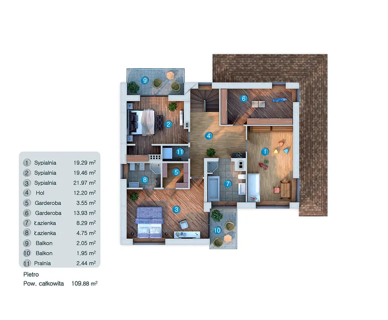 Second Floor 1 – 2-Story House Plan 2167 ft², 3 Beds — 19339C