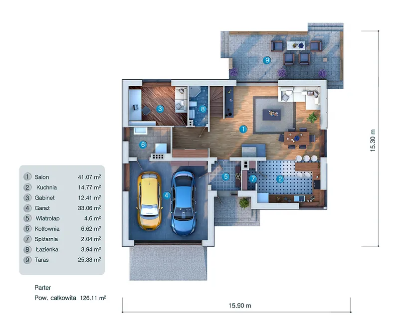 Main Floor 1 – 2-Story House Plan 2167 ft², 3 Beds — 19339C