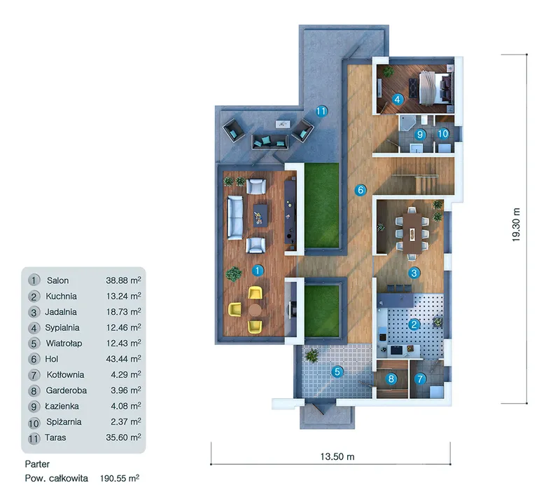 Main Floor 10 – 3-Story House Plan 3639 ft², 4 Beds — 36682C