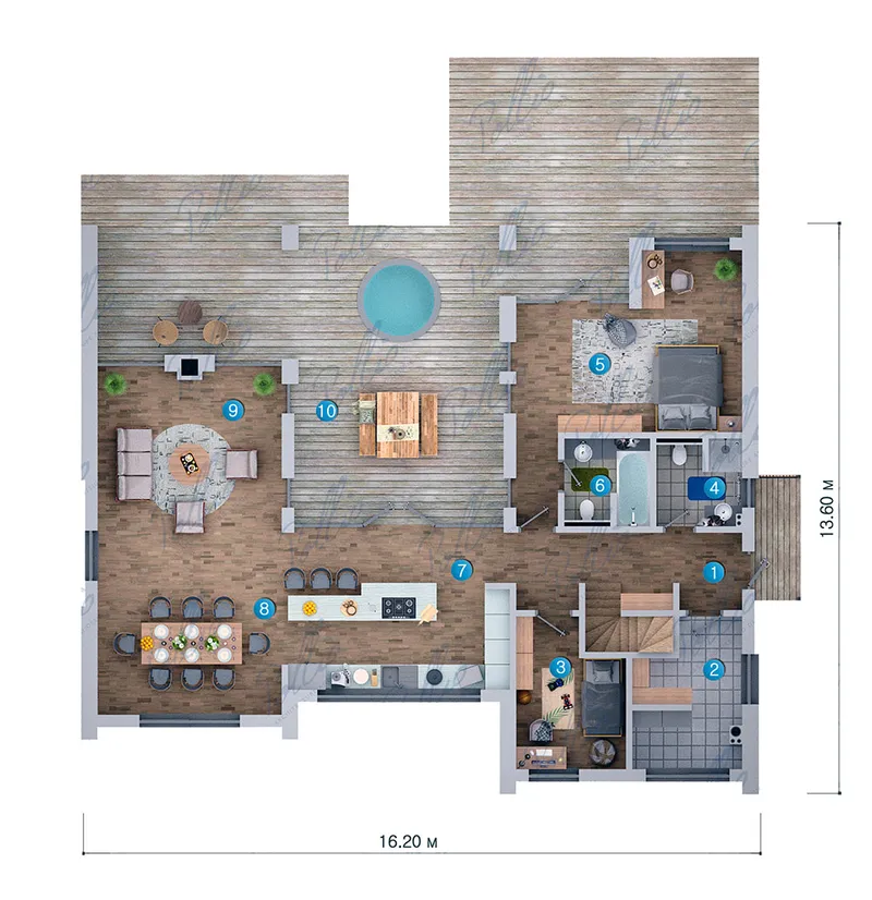 Main Floor 8 – 1.5-Story House Plan 1419 ft², 3 Beds — 86608C