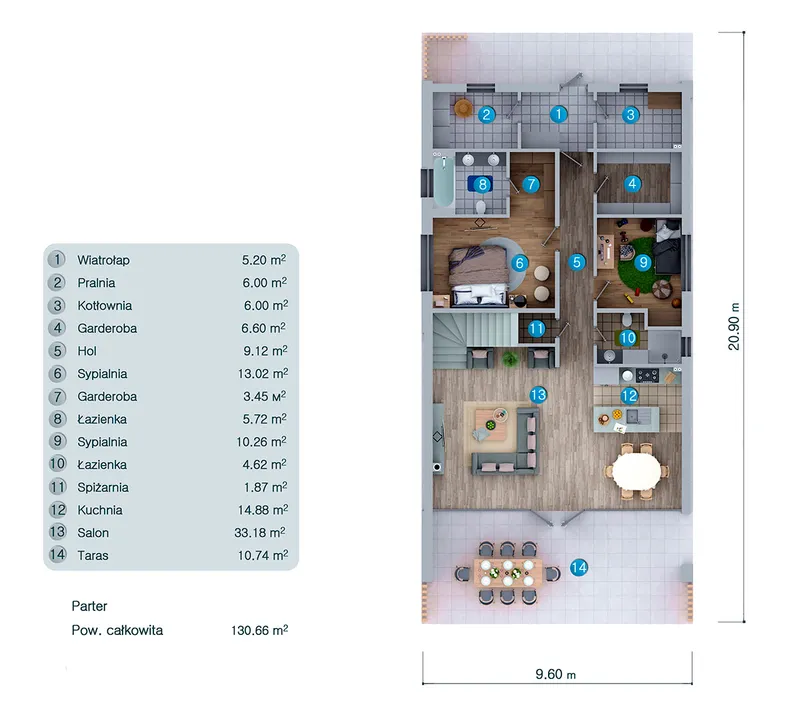 Main Floor 8 – 1.5-Story House Plan 2098 ft², 4 Beds — 21448C