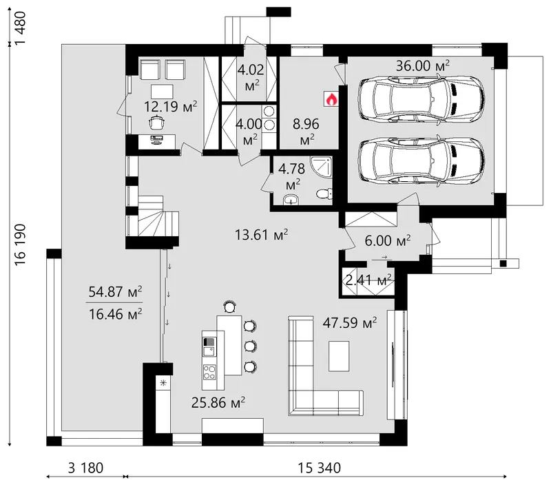 Main Floor 13 – 2-Story House Plan 3159 ft², 4 Beds — 82818R