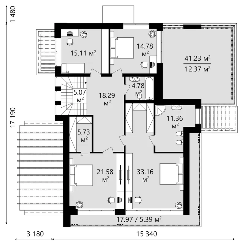 Second Floor 14 – 2-Story House Plan 3159 ft², 4 Beds — 82818R