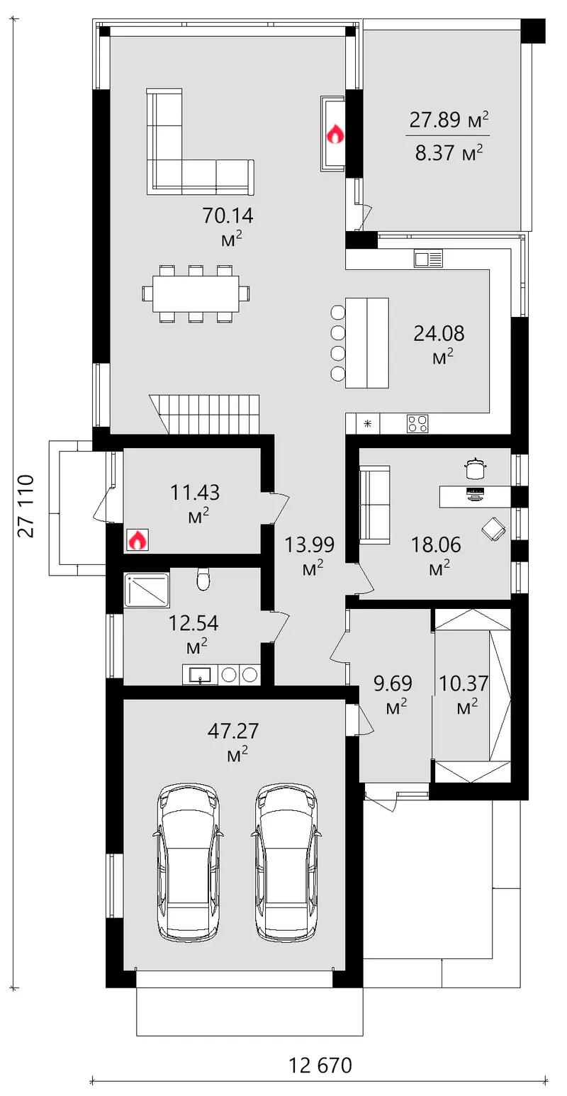 Main Floor 13 – 2-Story House Plan 3954 ft², 3 Beds — 94830R