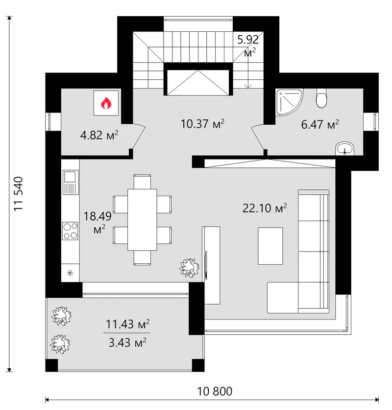 Second Floor 13 – 3-Story House Plan 1555 ft², 3 Beds — 10865C