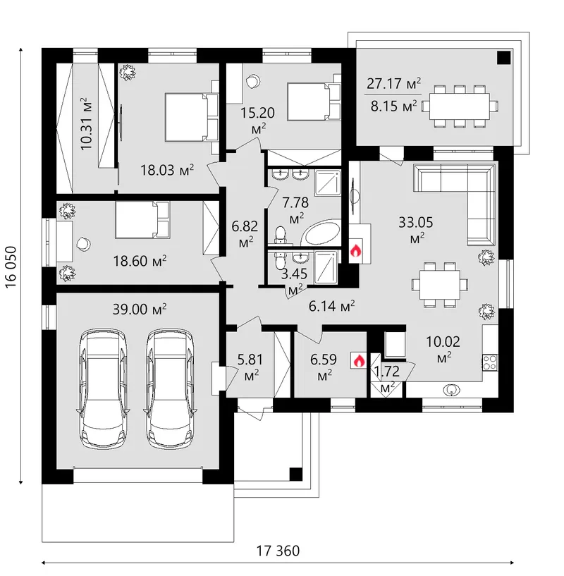 Main Floor 8 – 1-Story House Plan 2052 ft², 3 Beds — 82318C