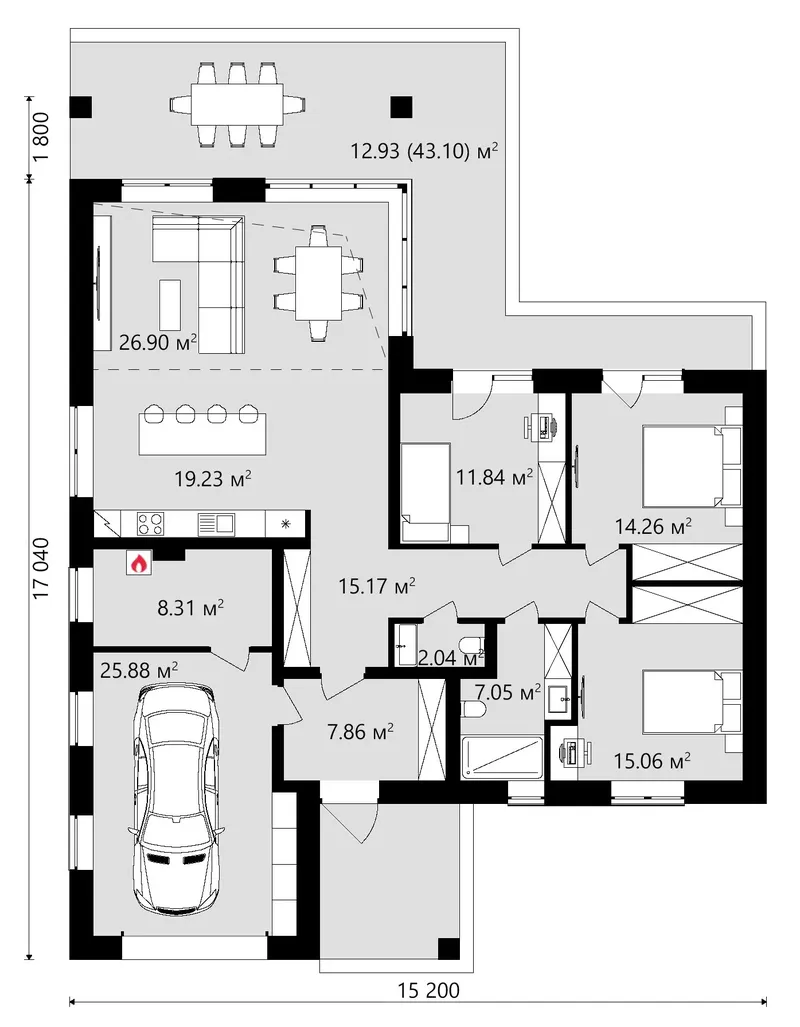 Main Floor 12 – 1-Story House Plan 1474 ft², 3 Beds — 72446C