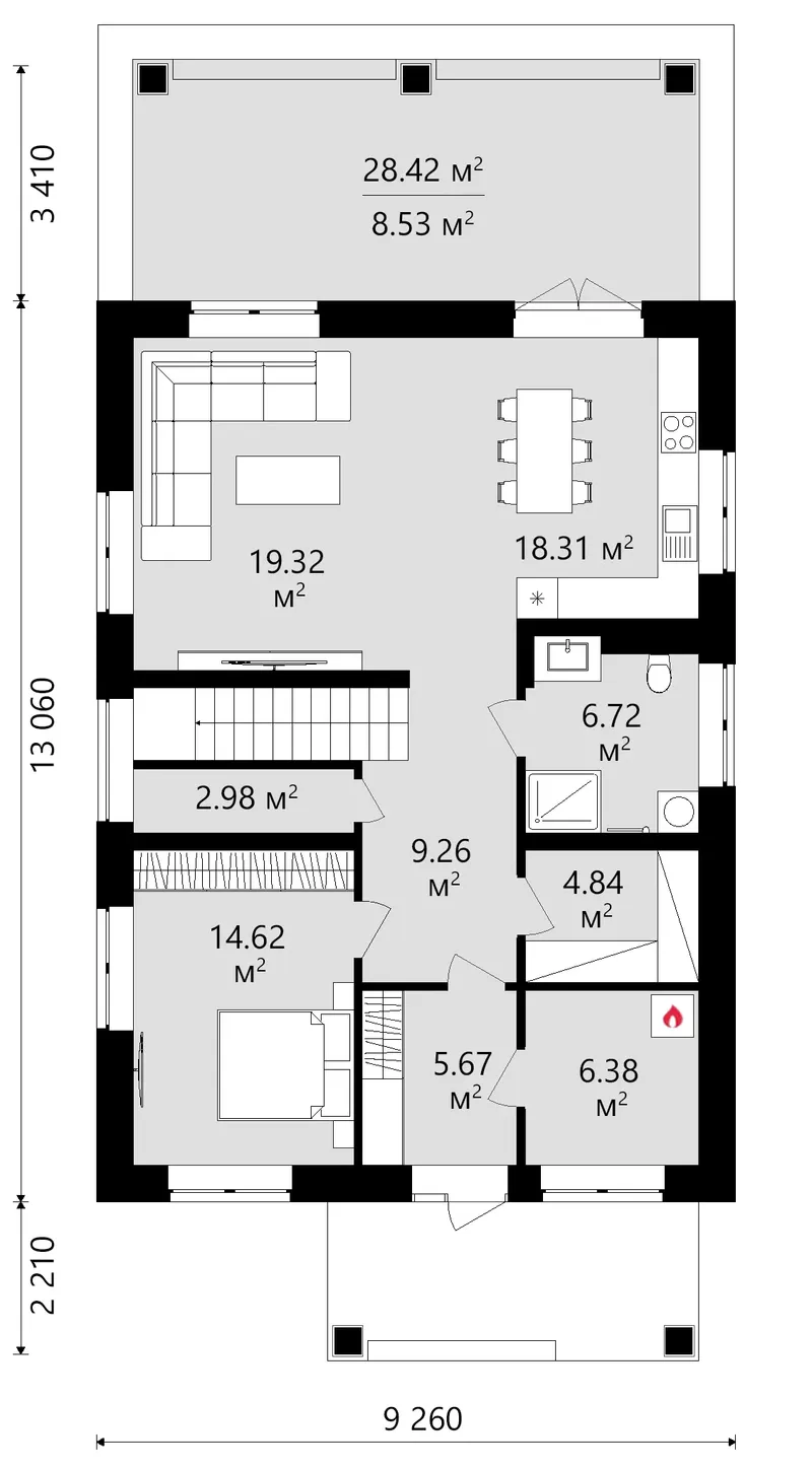 Main Floor 9 – 2-Story House Plan 2041 ft², 4 Beds — 73942C