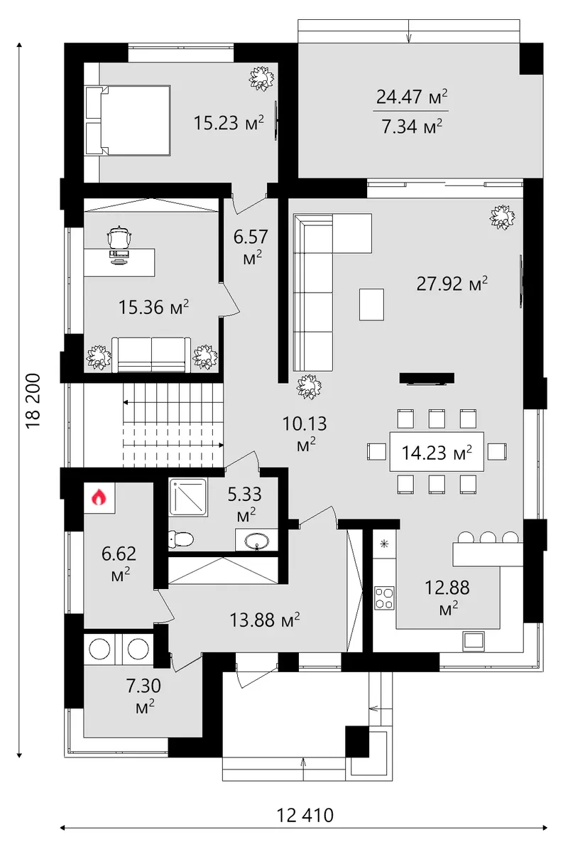 Main Floor 19 – 2-Story House Plan 2760 ft², 4 Beds — 31288C