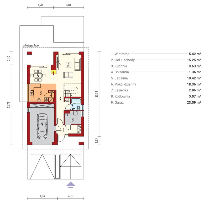 Main Floor 1 – 1400 Sq Ft House Plan with Master Bedroom Upstairs